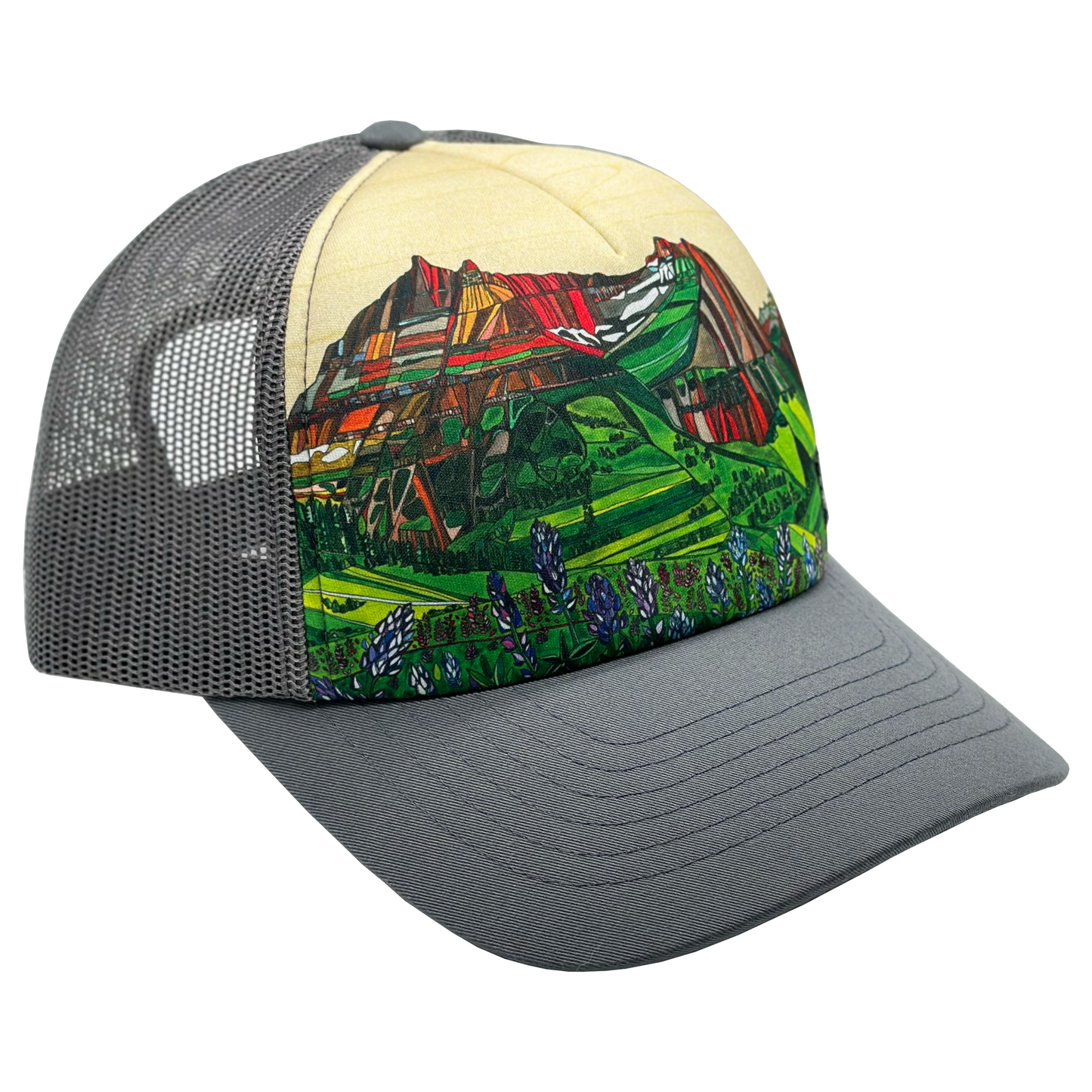 Glacier National Park | Trucker Hat | 100% Recycled Poly Grey Brim and Mesh