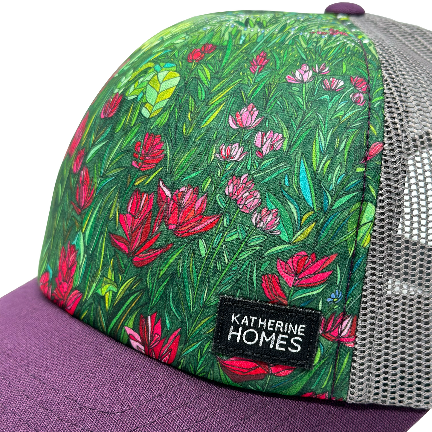 American Basin Wildflowers | Trucker Hat | 100% Organic Cotton Wine Brim + 100% Recycled Grey Mesh