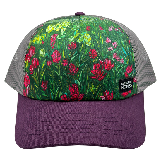 American Basin Wildflowers | Trucker Hat | 100% Organic Cotton Wine Brim + 100% Recycled Grey Mesh