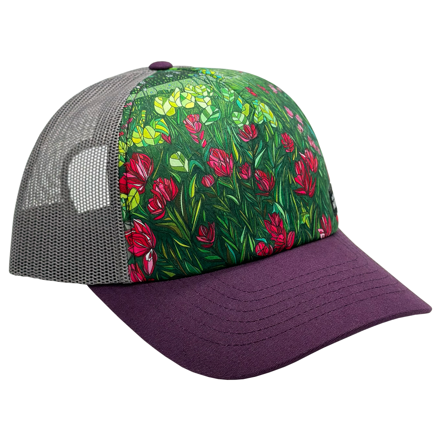 American Basin Wildflowers | Trucker Hat | 100% Organic Cotton Wine Brim + 100% Recycled Grey Mesh