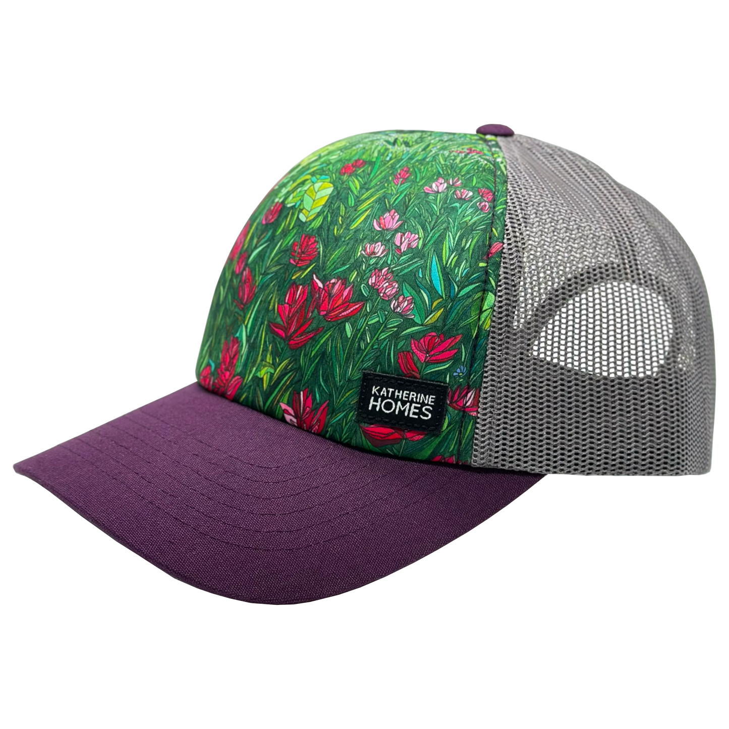 American Basin Wildflowers | Trucker Hat | 100% Organic Cotton Wine Brim + 100% Recycled Grey Mesh