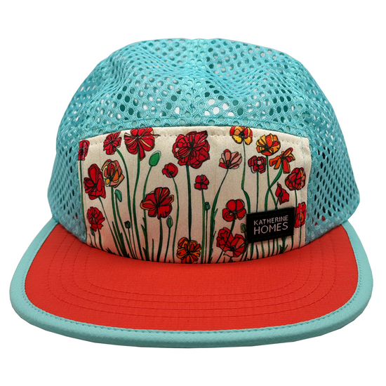 Poppies | Travel and Running  Hat | Red | Aqua