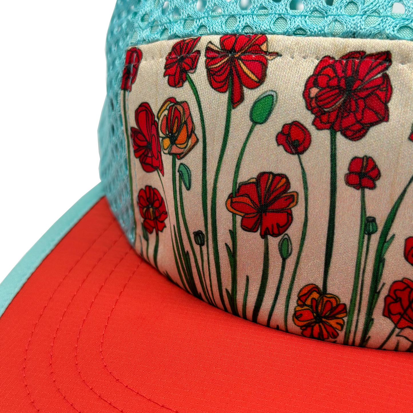 Poppies | Travel and Running  Hat | Red | Aqua