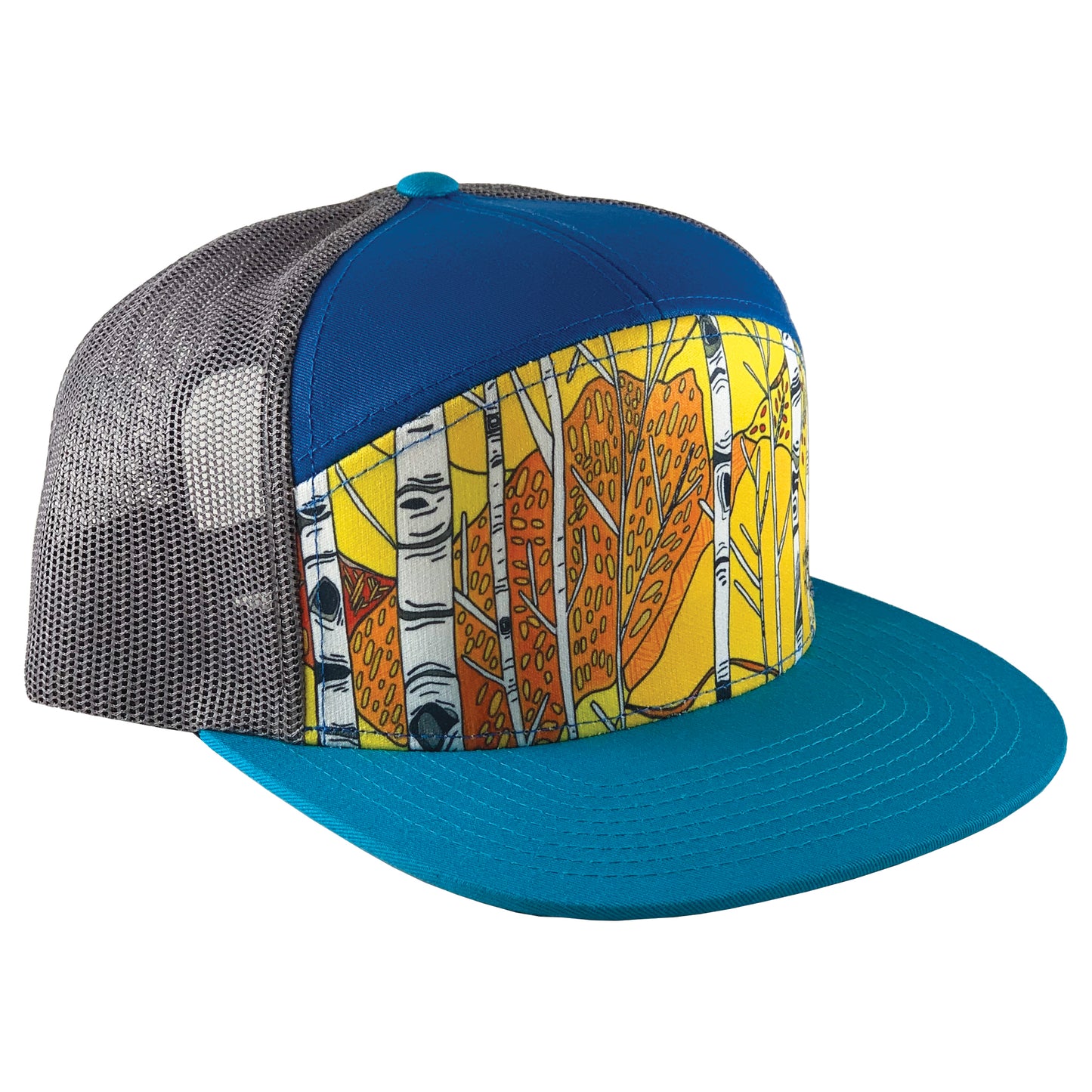Aspens | 7 Panel Hat | Teal | Blue | Grey 100% Recycled Mesh