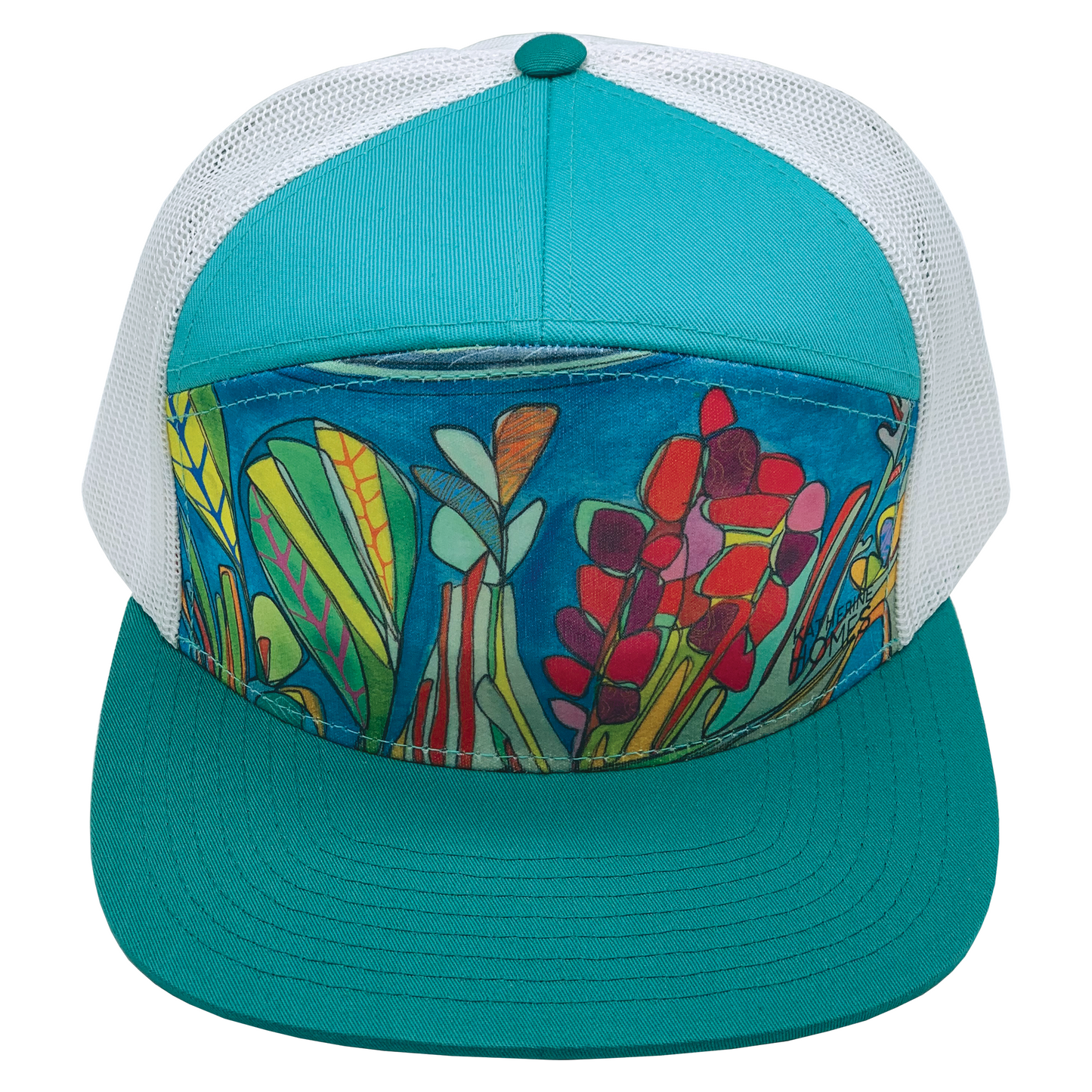 Coral Reef | 7 Panel Hat | Teal | Aqua | White 100% Recycled Mesh