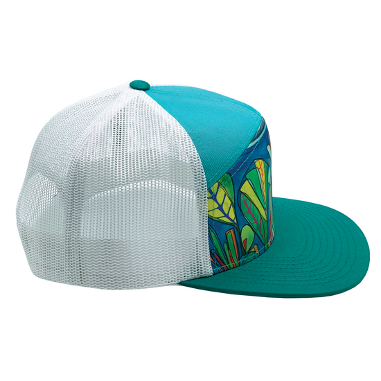 Coral Reef | 7 Panel Hat | Teal | Aqua | White 100% Recycled Mesh
