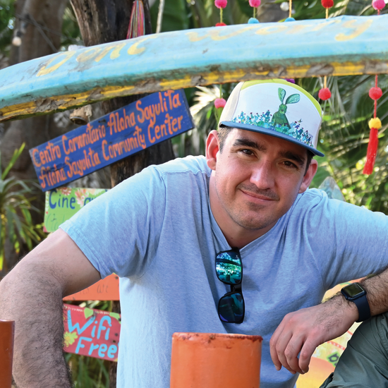 Jackrabbit + Cacti | 7 Panel Hat | Stone, Lime 100% Recycled Oat Mesh