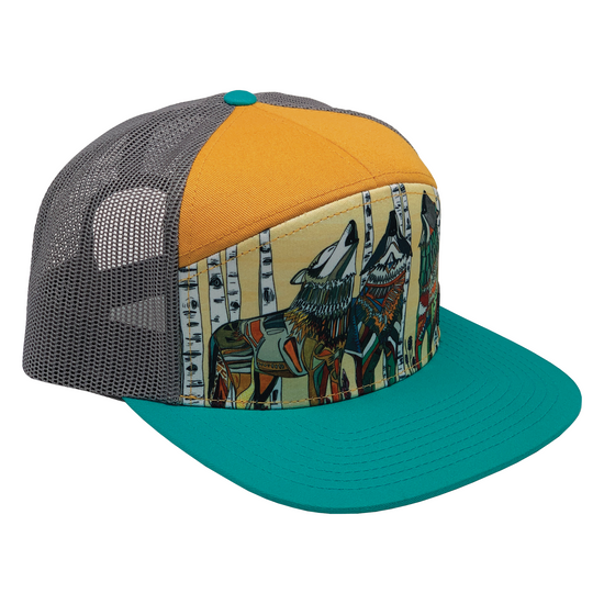 Grey Wolves Howling | 7 Panel  | Turquoise | Butterscotch  | 100% Grey Recycled Mesh
