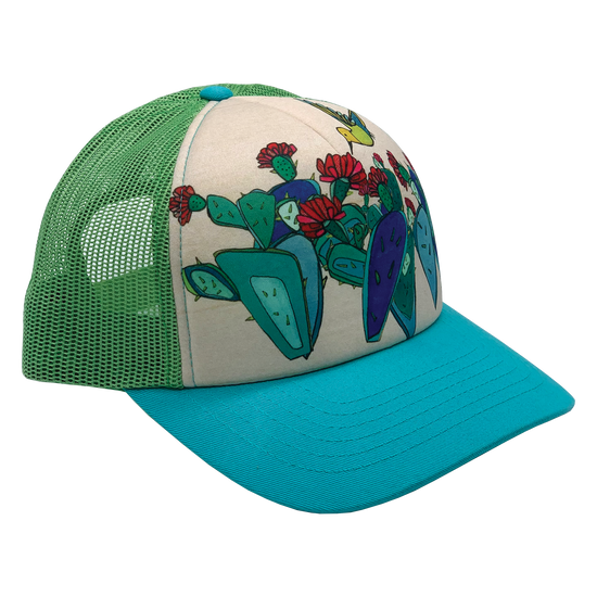 Cacti + Hummingbird | Trucker Hat  | Turquoise | Lime
