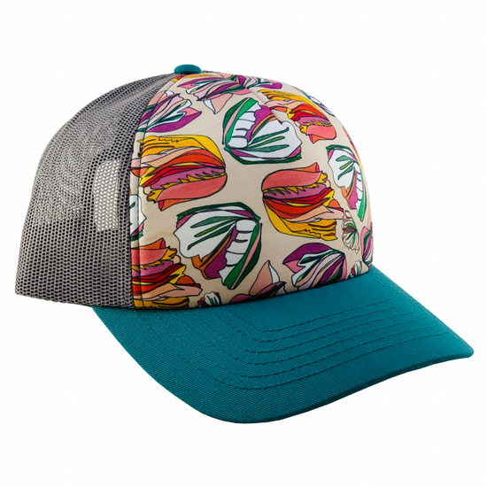 Tulip Pattern  | Trucker Hat | Turquoise Sage | Grey 100% Recycled Mesh