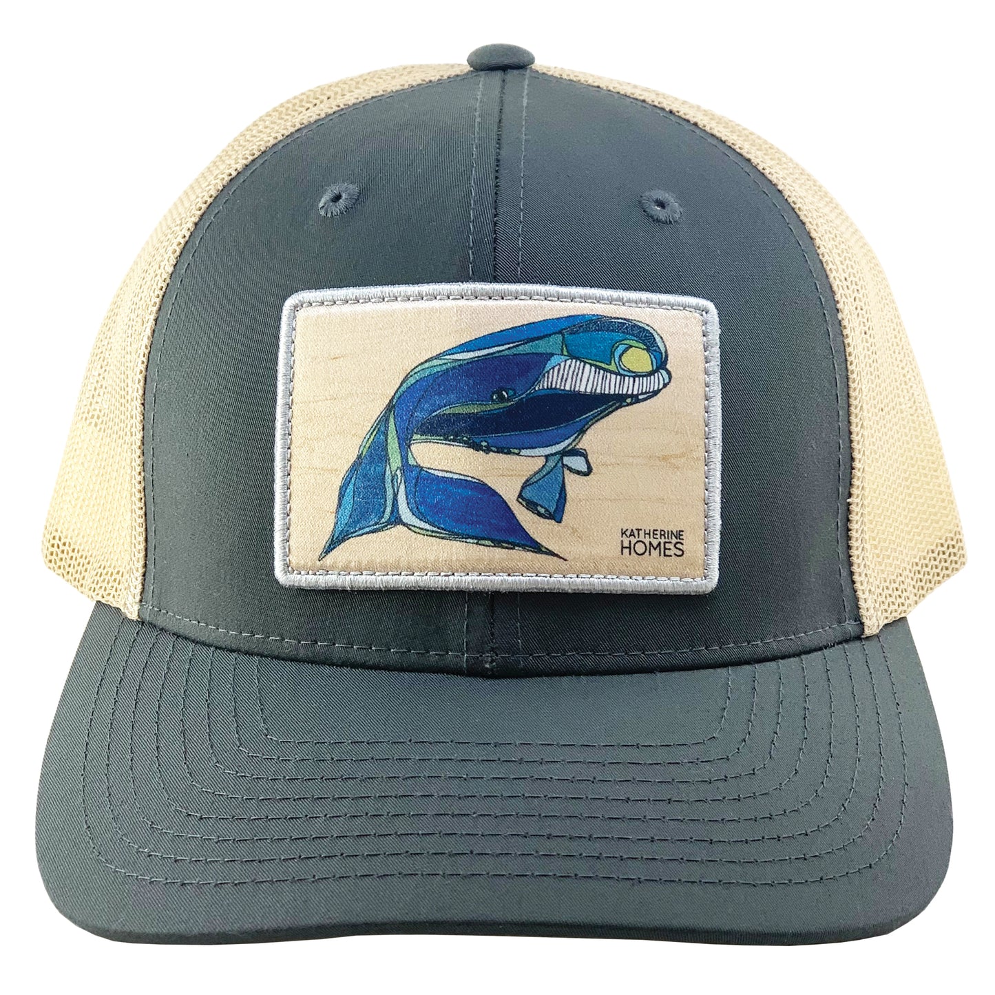 North Atlantic Right Whale | Baseball Trucker Hat | Grey | Oat | 100% Recycled Mesh